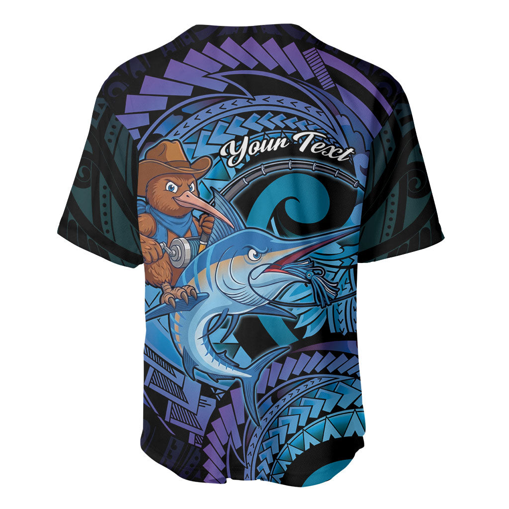 Personalised Blue Marlin Fishing New Zealand Baseball Jersey NZ Kiwi Cowboy Born To Fish LT14 - Polynesian Pride