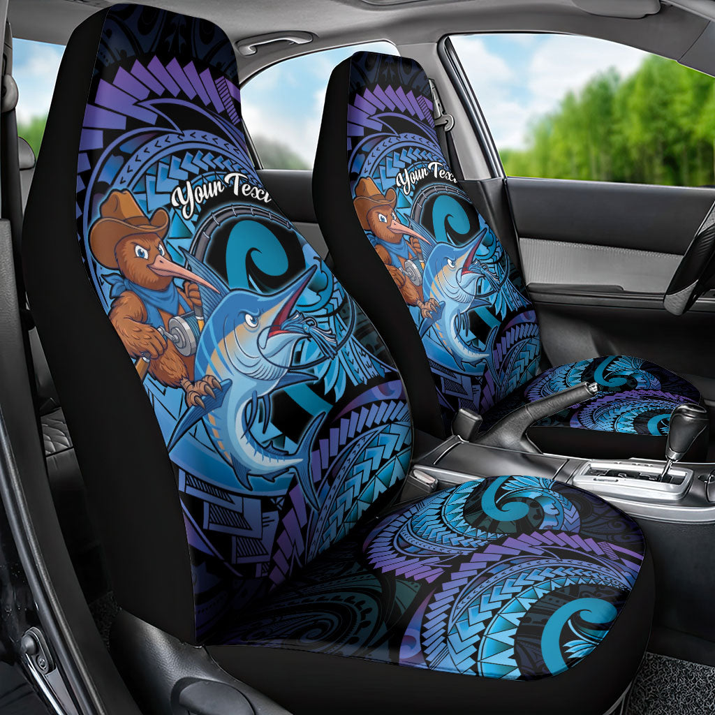 Personalised Blue Marlin Fishing New Zealand Car Seat Cover NZ Kiwi Cowboy Born To Fish LT14 - Polynesian Pride
