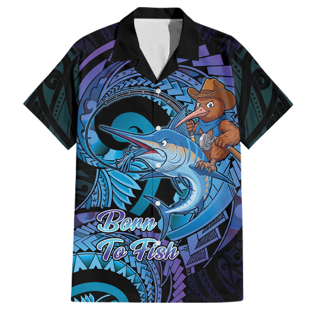 Personalised Blue Marlin Fishing New Zealand Family Matching Long Sleeve Bodycon Dress and Hawaiian Shirt NZ Kiwi Cowboy Born To Fish LT14 Dad's Shirt - Short Sleeve Purple - Polynesian Pride
