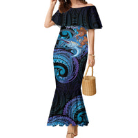Personalised Blue Marlin Fishing New Zealand Family Matching Mermaid Dress and Hawaiian Shirt NZ Kiwi Cowboy Born To Fish LT14 Mom's Dress Purple - Polynesian Pride