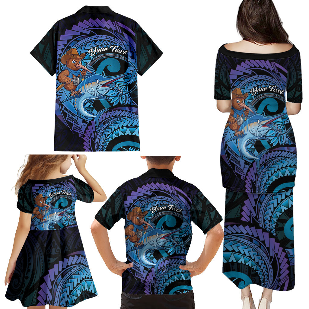 Personalised Blue Marlin Fishing New Zealand Family Matching Puletasi and Hawaiian Shirt NZ Kiwi Cowboy Born To Fish LT14 - Polynesian Pride