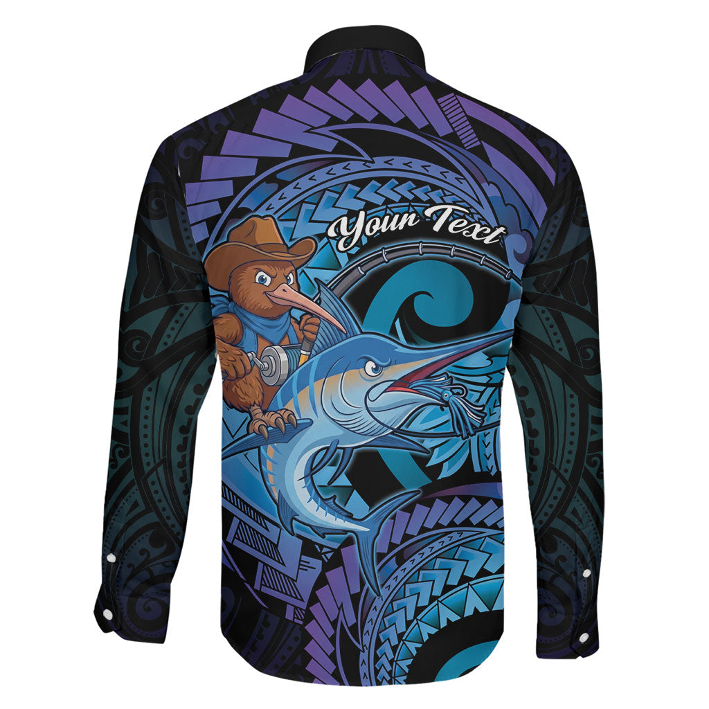 Personalised Blue Marlin Fishing New Zealand Family Matching Short Sleeve Bodycon Dress and Hawaiian Shirt NZ Kiwi Cowboy Born To Fish LT14 - Polynesian Pride