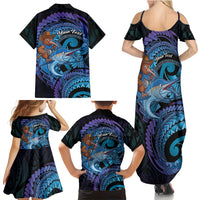 Personalised Blue Marlin Fishing New Zealand Family Matching Summer Maxi Dress and Hawaiian Shirt NZ Kiwi Cowboy Born To Fish