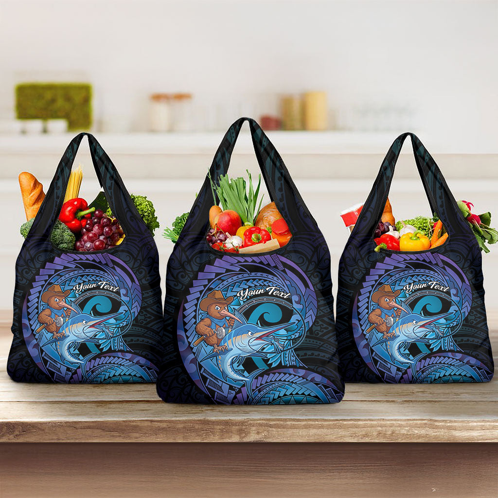 Personalised Blue Marlin Fishing New Zealand Grocery Bag NZ Kiwi Cowboy Born To Fish LT14 3-pack One Size Purple - Polynesian Pride