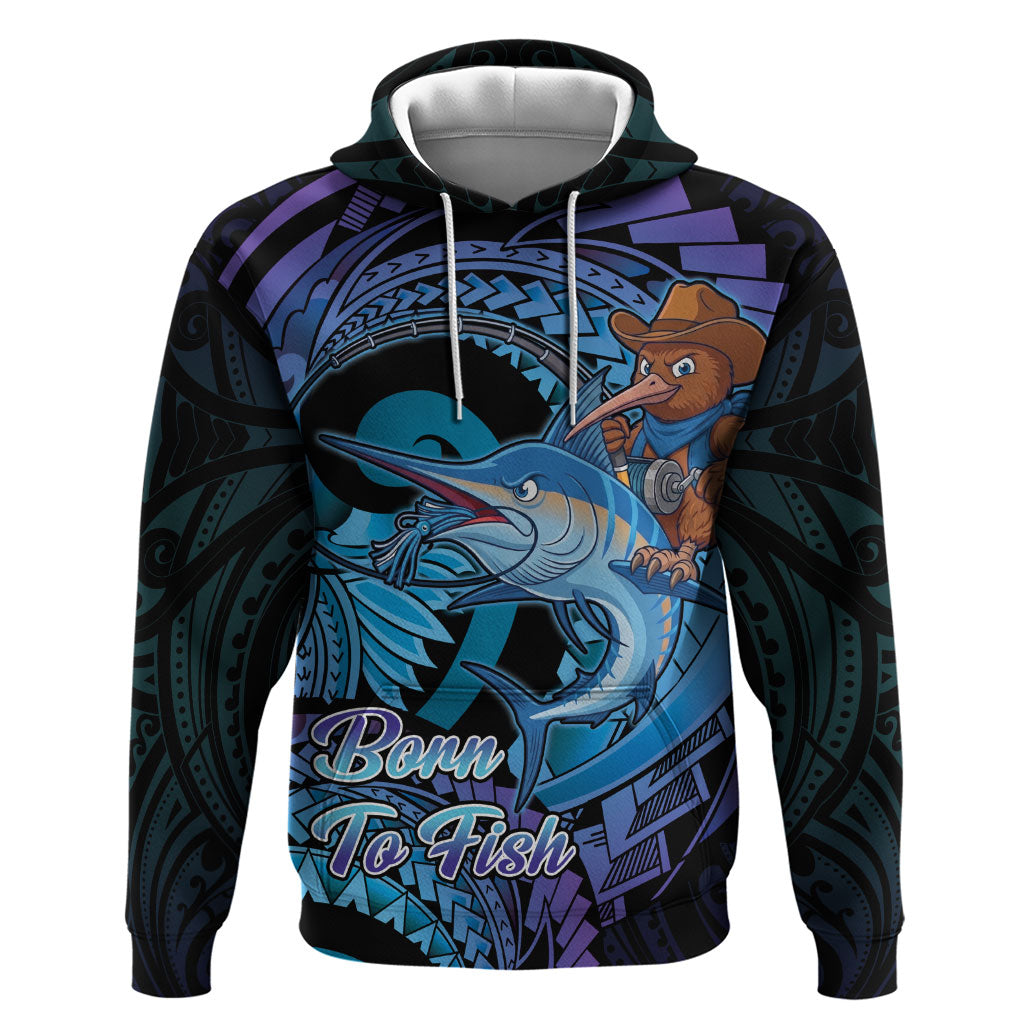Personalised Blue Marlin Fishing New Zealand Hoodie NZ Kiwi Cowboy Born To Fish
