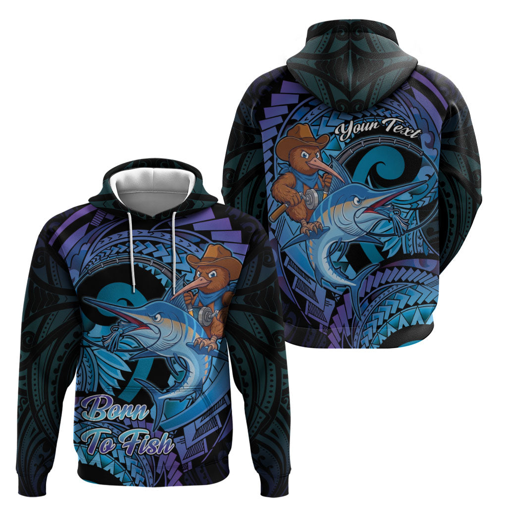 Personalised Blue Marlin Fishing New Zealand Hoodie NZ Kiwi Cowboy Born To Fish LT14 - Polynesian Pride