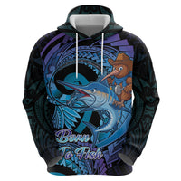 Personalised Blue Marlin Fishing New Zealand Hoodie NZ Kiwi Cowboy Born To Fish LT14 - Polynesian Pride