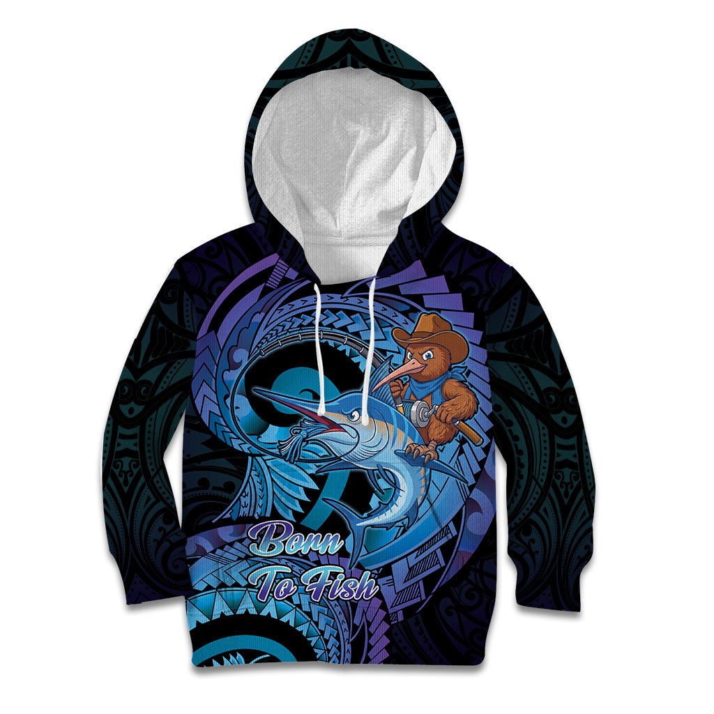 Personalised Blue Marlin Fishing New Zealand Kid Hoodie NZ Kiwi Cowboy Born To Fish LT14 Hoodie Purple - Polynesian Pride