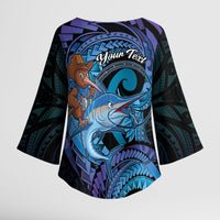 Personalised Blue Marlin Fishing New Zealand Kimono Sleeve Blouse NZ Kiwi Cowboy Born To Fish LT14 - Polynesian Pride