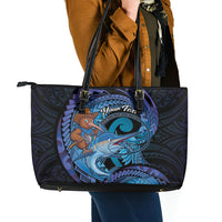 Personalised Blue Marlin Fishing New Zealand Leather Tote Bag NZ Kiwi Cowboy Born To Fish LT14 - Polynesian Pride