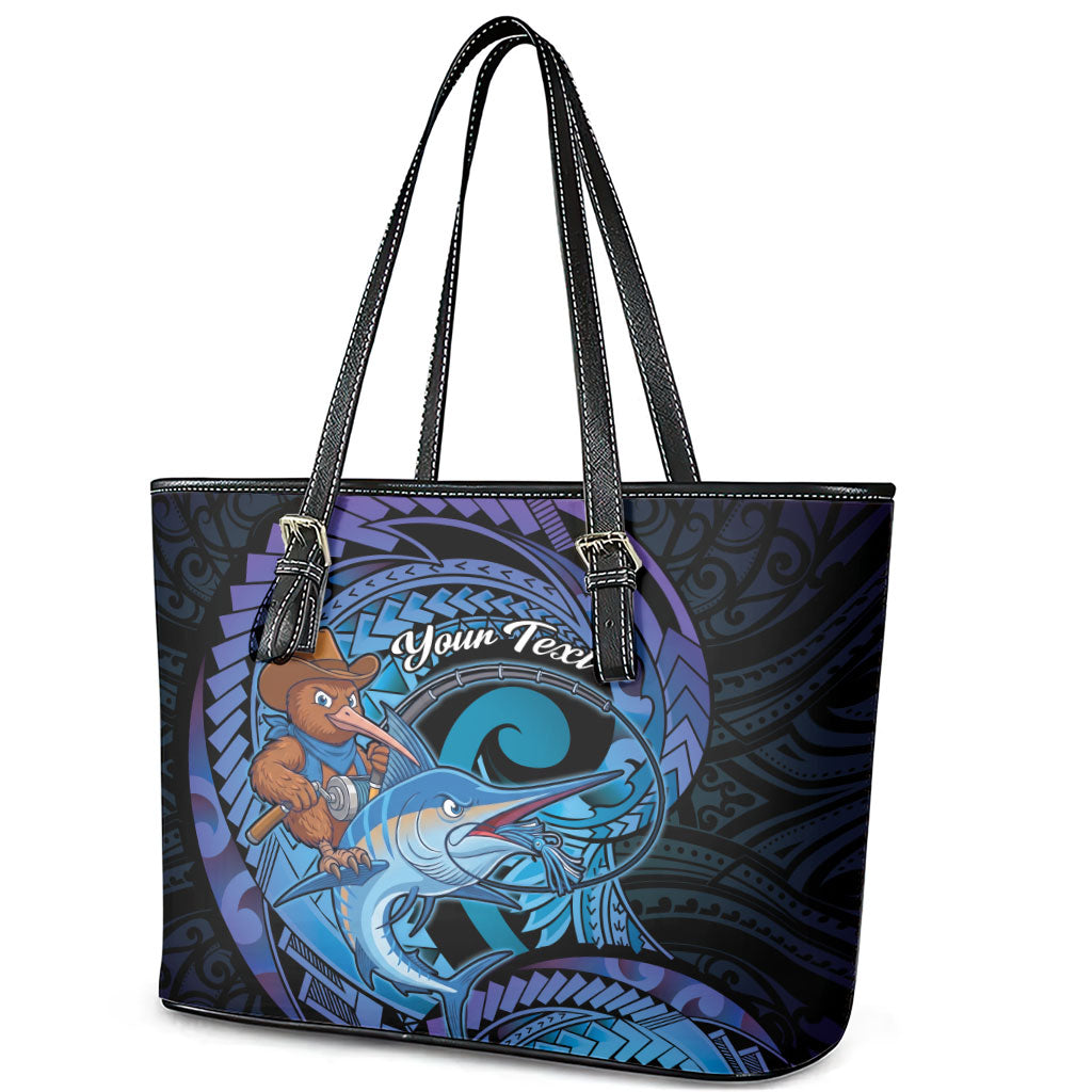 Personalised Blue Marlin Fishing New Zealand Leather Tote Bag NZ Kiwi Cowboy Born To Fish LT14 - Polynesian Pride