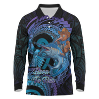 Personalised Blue Marlin Fishing New Zealand Long Sleeve Polo Shirt NZ Kiwi Cowboy Born To Fish LT14 Purple - Polynesian Pride