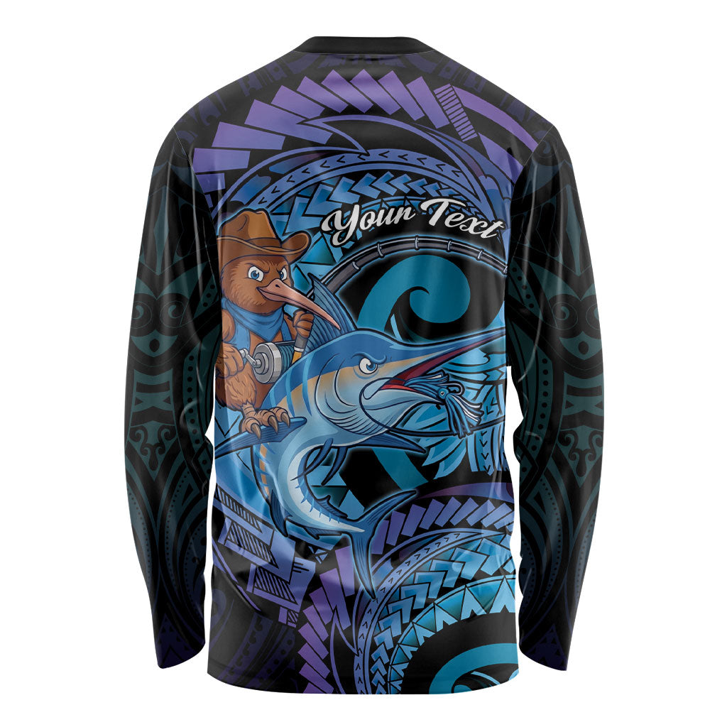 Personalised Blue Marlin Fishing New Zealand Long Sleeve Shirt NZ Kiwi Cowboy Born To Fish LT14 - Polynesian Pride