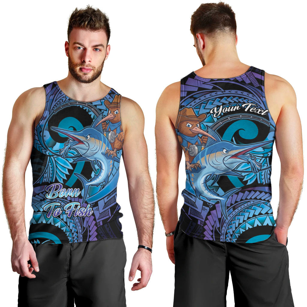 Personalised Blue Marlin Fishing New Zealand Men Tank Top NZ Kiwi Cowboy Born To Fish LT14 - Polynesian Pride