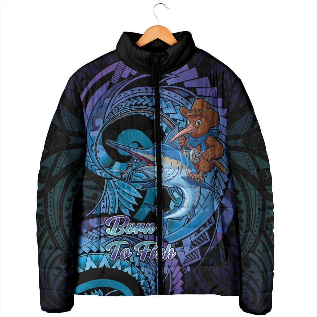 Personalised Blue Marlin Fishing New Zealand Padded Jacket NZ Kiwi Cowboy Born To Fish