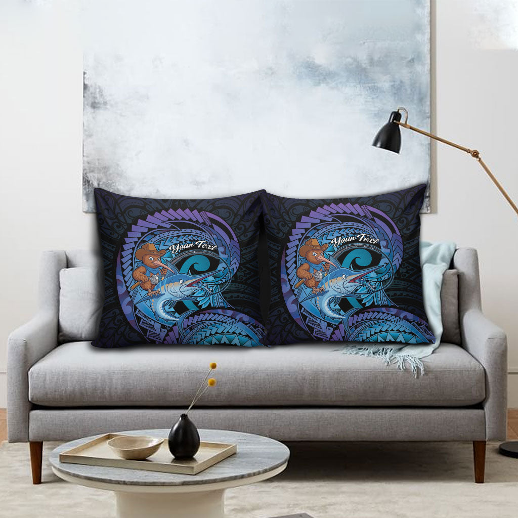 Personalised Blue Marlin Fishing New Zealand Pillow Cover NZ Kiwi Cowboy Born To Fish LT14 - Polynesian Pride