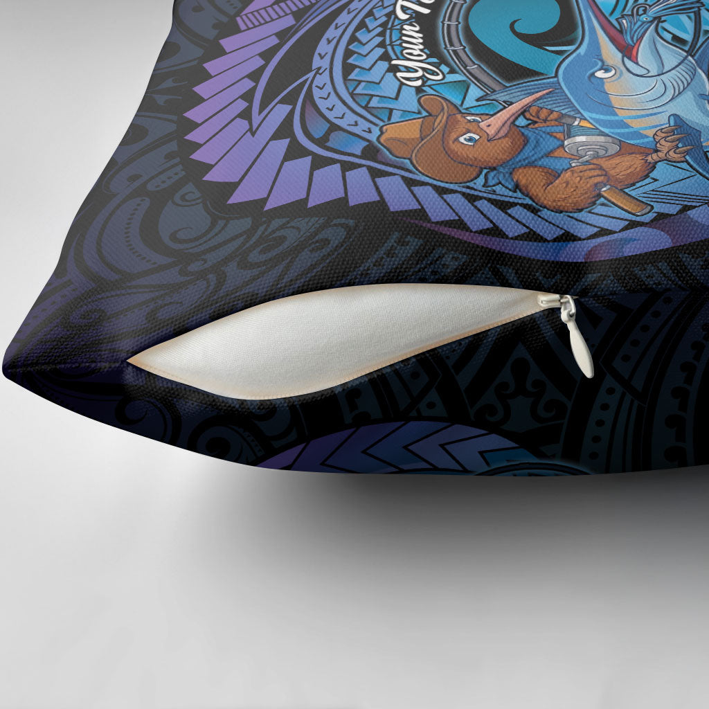 Personalised Blue Marlin Fishing New Zealand Pillow Cover NZ Kiwi Cowboy Born To Fish LT14 - Polynesian Pride