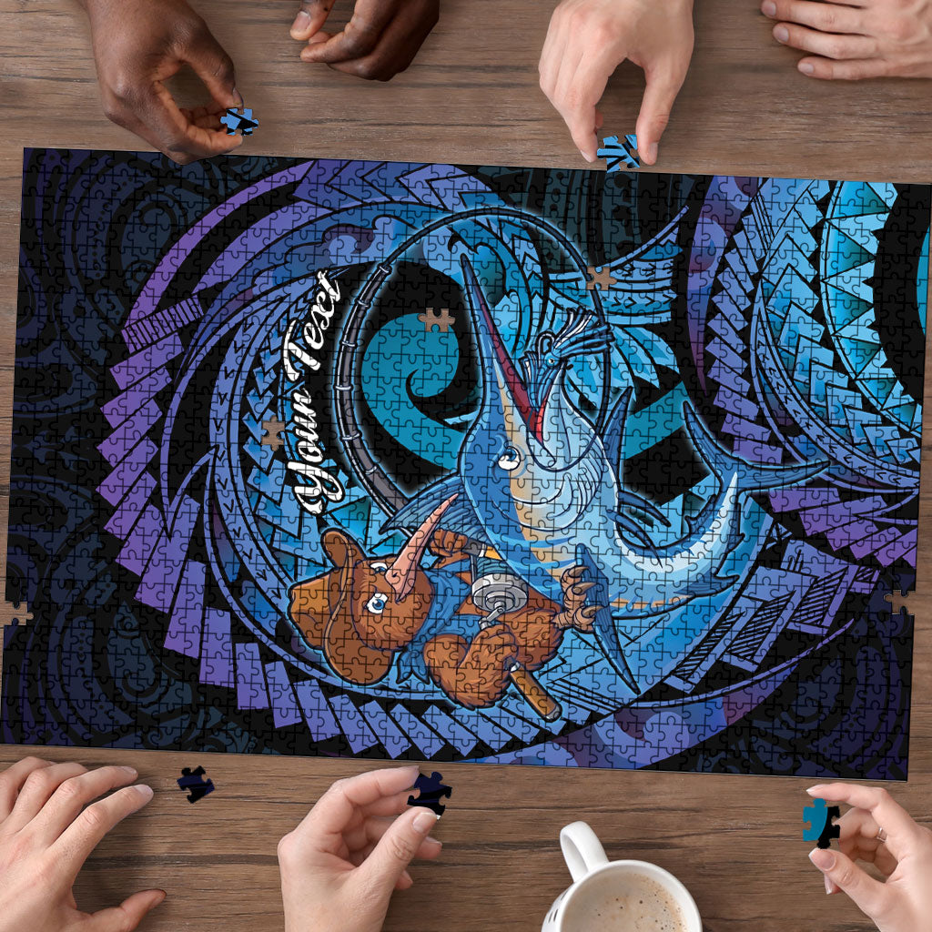 Personalised Blue Marlin Fishing New Zealand Puzzle NZ Kiwi Cowboy Born To Fish