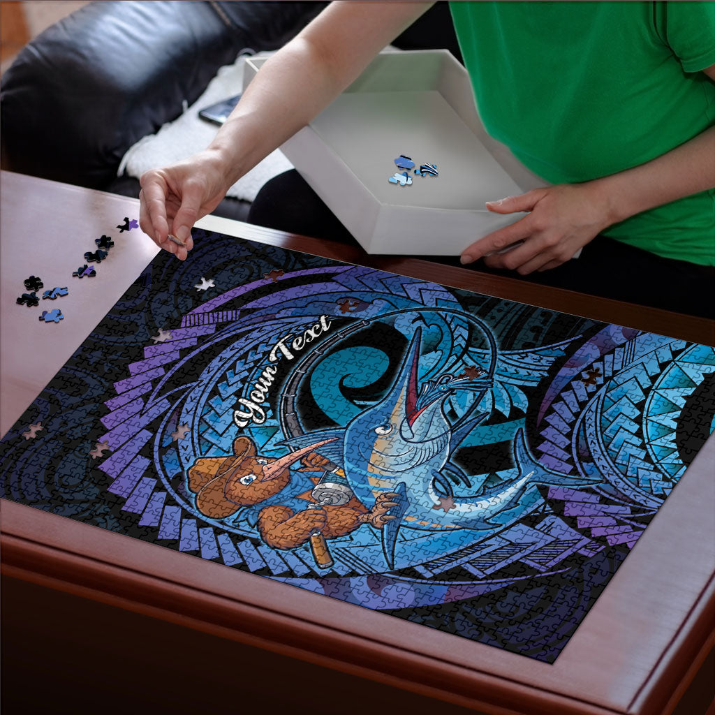 Personalised Blue Marlin Fishing New Zealand Puzzle NZ Kiwi Cowboy Born To Fish