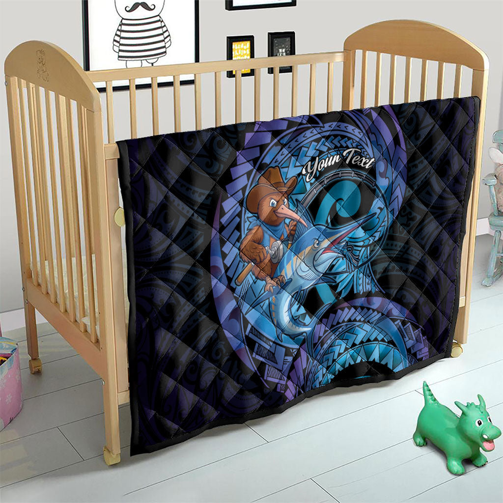Personalised Blue Marlin Fishing New Zealand Quilt NZ Kiwi Cowboy Born To Fish