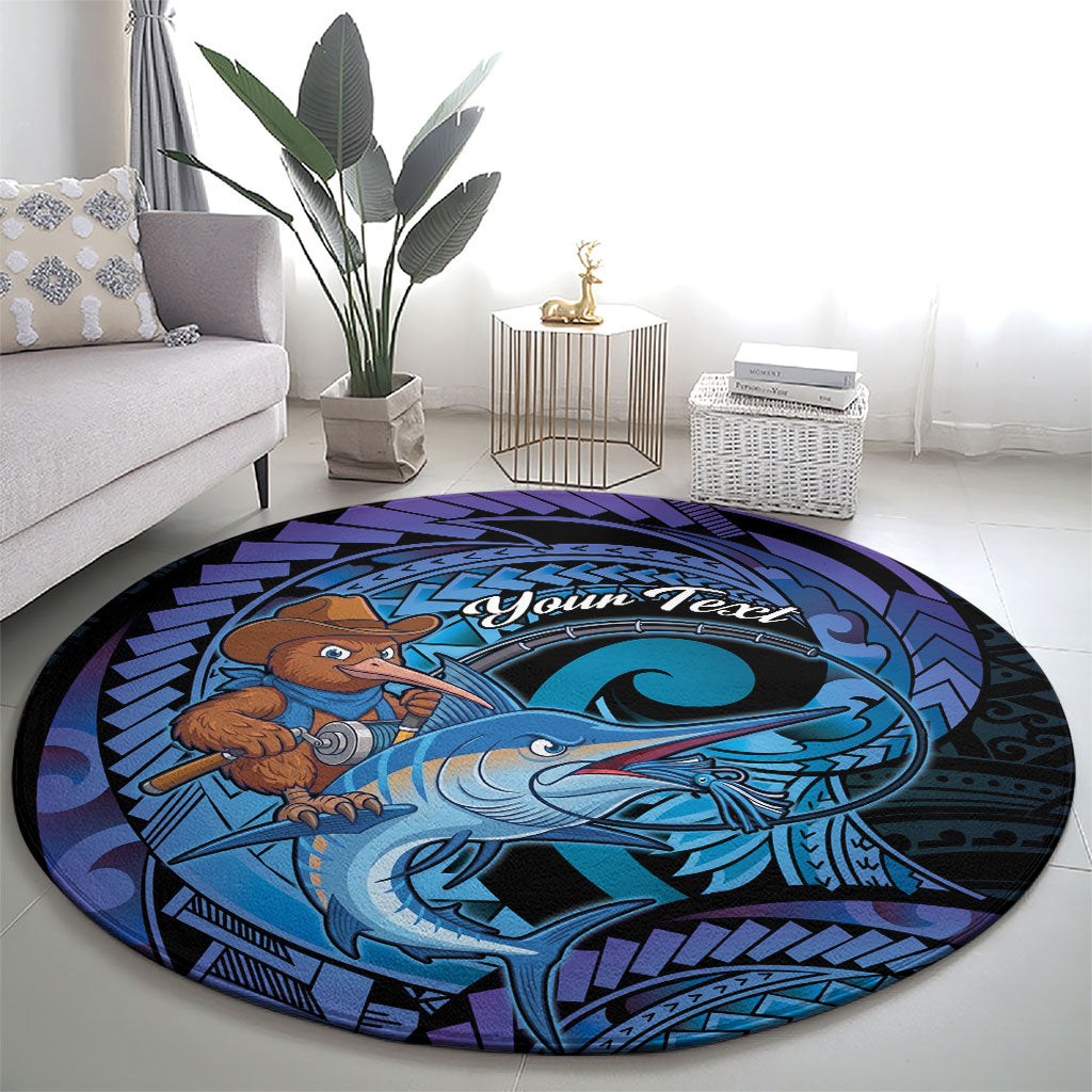 Personalised Blue Marlin Fishing New Zealand Round Carpet NZ Kiwi Cowboy Born To Fish