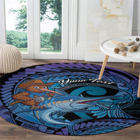Personalised Blue Marlin Fishing New Zealand Round Carpet NZ Kiwi Cowboy Born To Fish