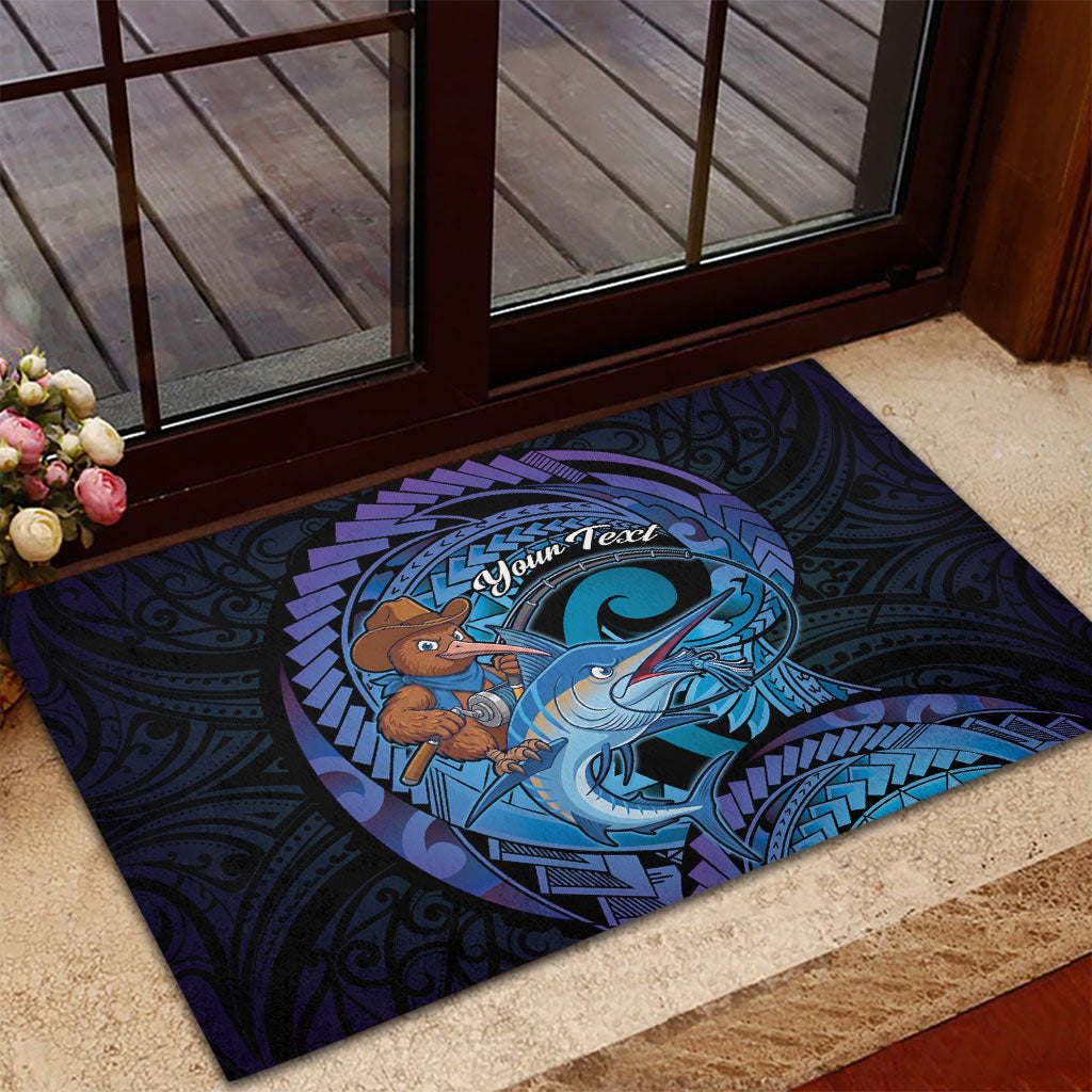 Personalised Blue Marlin Fishing New Zealand Rubber Doormat NZ Kiwi Cowboy Born To Fish