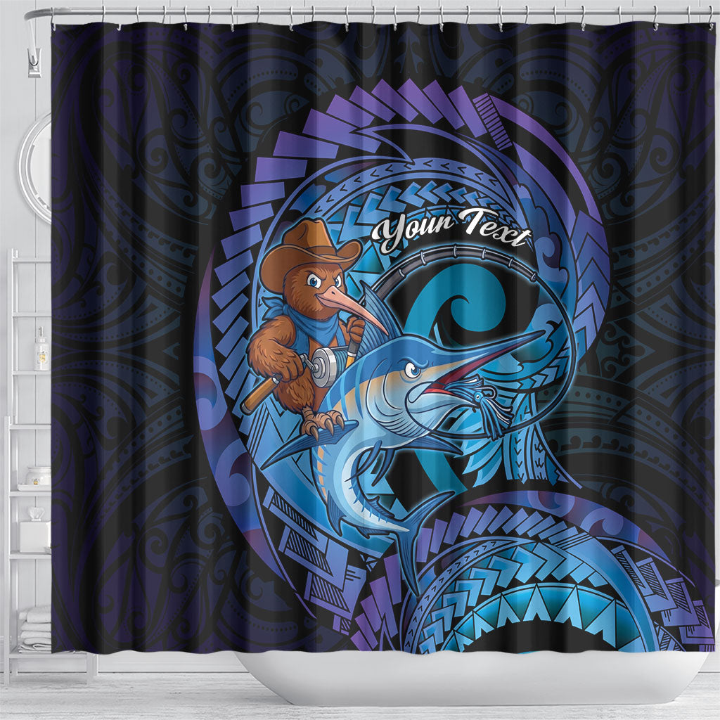 Personalised Blue Marlin Fishing New Zealand Shower Curtain NZ Kiwi Cowboy Born To Fish LT14 - Polynesian Pride
