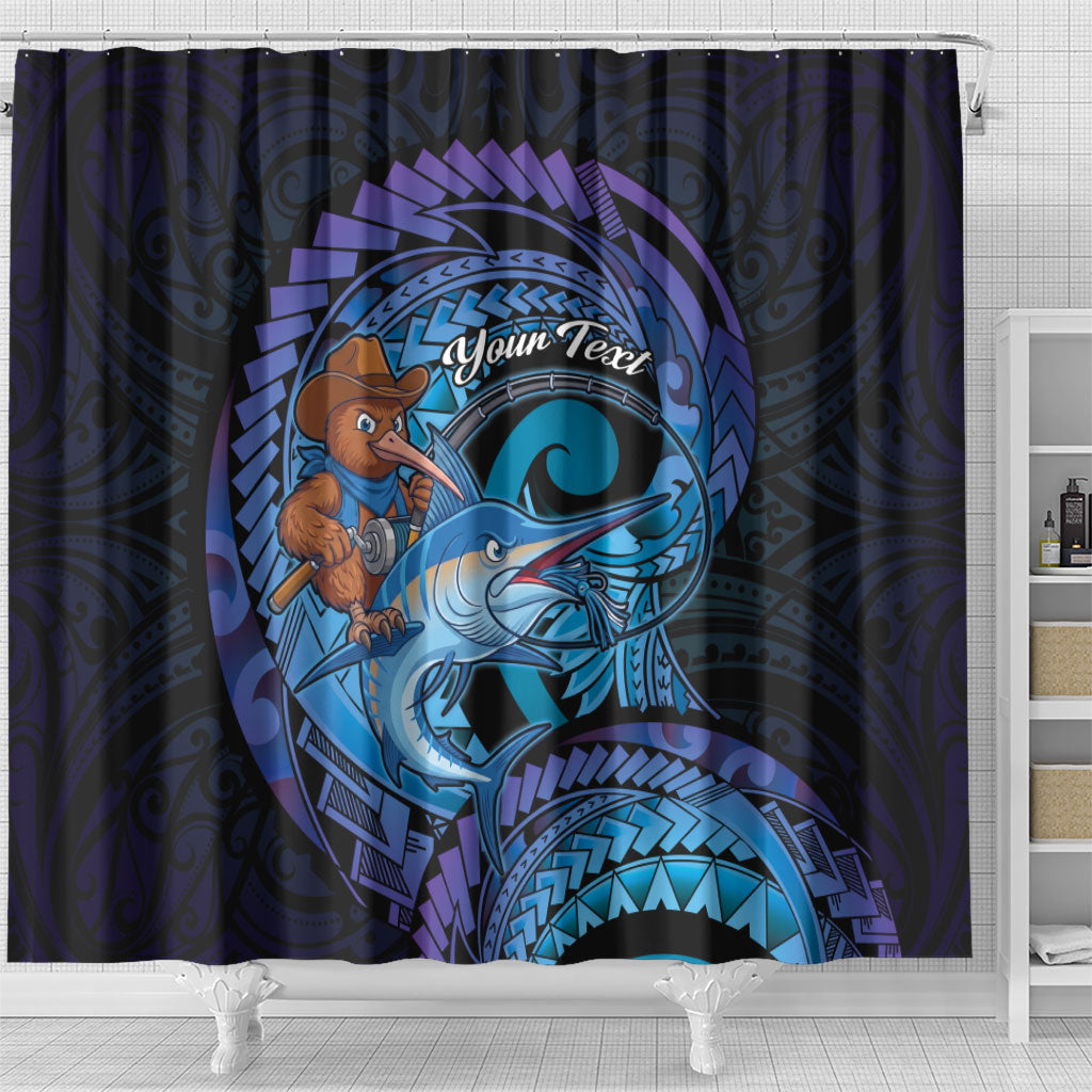 Personalised Blue Marlin Fishing New Zealand Shower Curtain NZ Kiwi Cowboy Born To Fish LT14 - Polynesian Pride