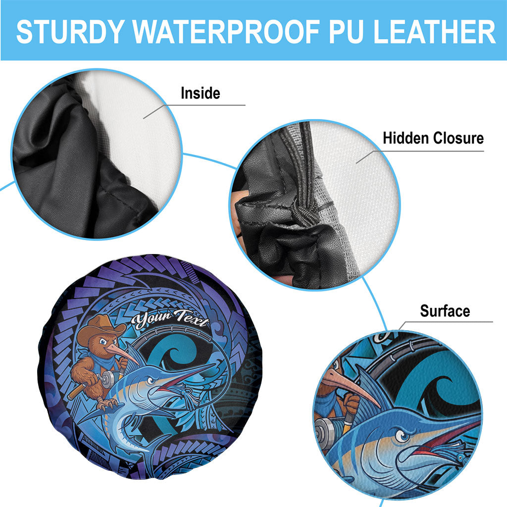 Personalised Blue Marlin Fishing New Zealand Spare Tire Cover NZ Kiwi Cowboy Born To Fish LT14 - Polynesian Pride