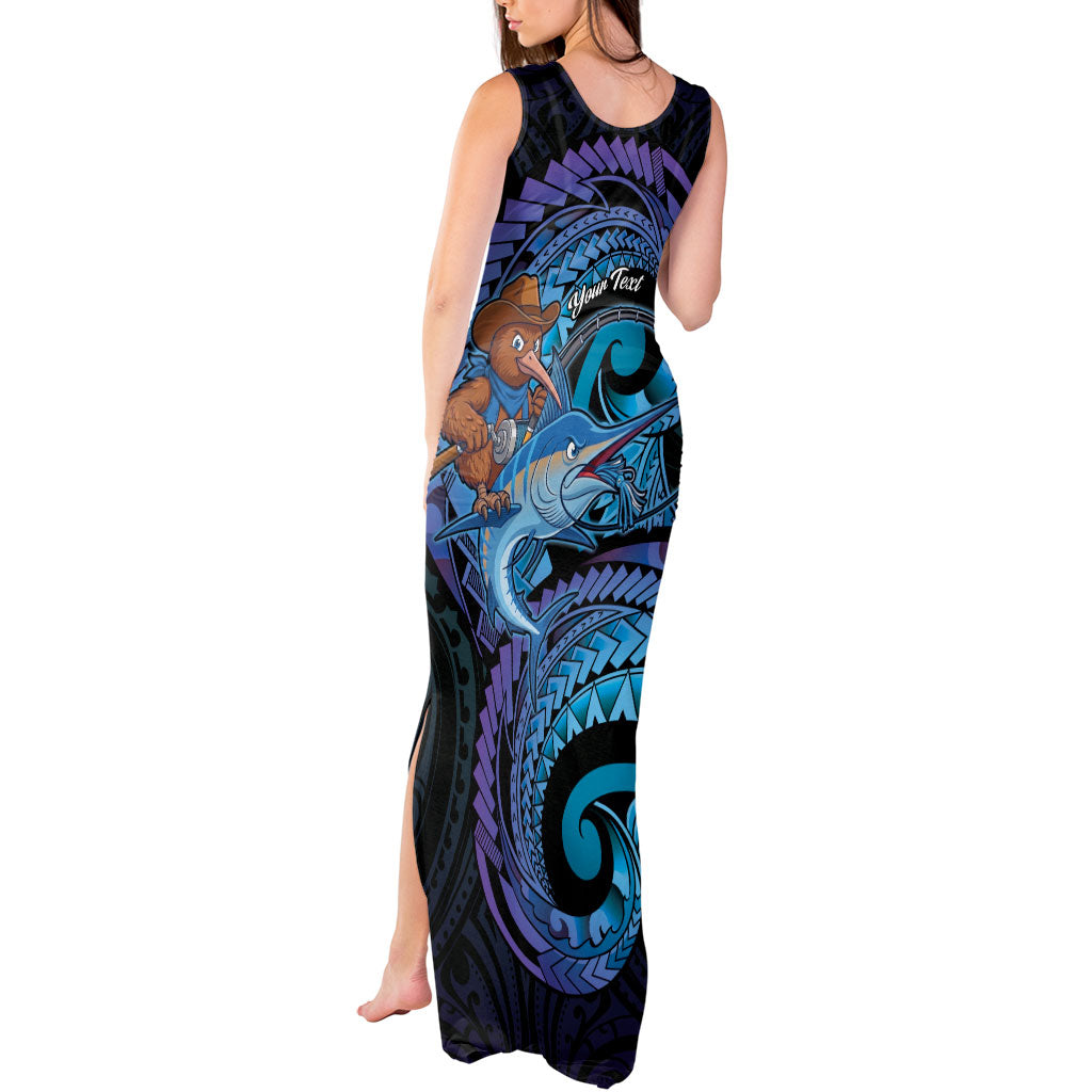 Personalised Blue Marlin Fishing New Zealand Tank Maxi Dress NZ Kiwi Cowboy Born To Fish LT14 - Polynesian Pride