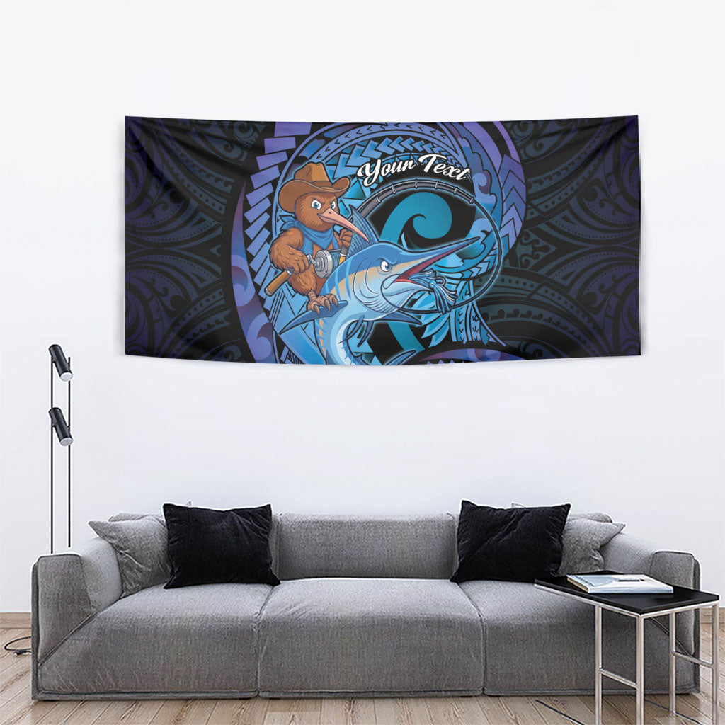 Personalised Blue Marlin Fishing New Zealand Tapestry NZ Kiwi Cowboy Born To Fish