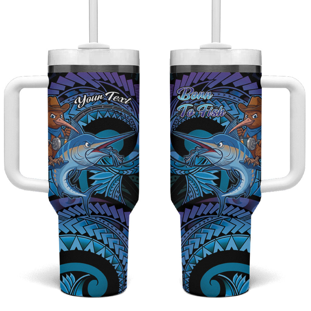 Personalised Blue Marlin Fishing New Zealand Tumbler With Handle NZ Kiwi Cowboy Born To Fish LT14 One Size: 40 oz Purple - Polynesian Pride
