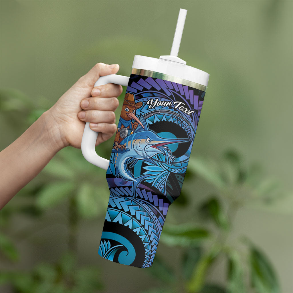 Personalised Blue Marlin Fishing New Zealand Tumbler With Handle NZ Kiwi Cowboy Born To Fish LT14 - Polynesian Pride