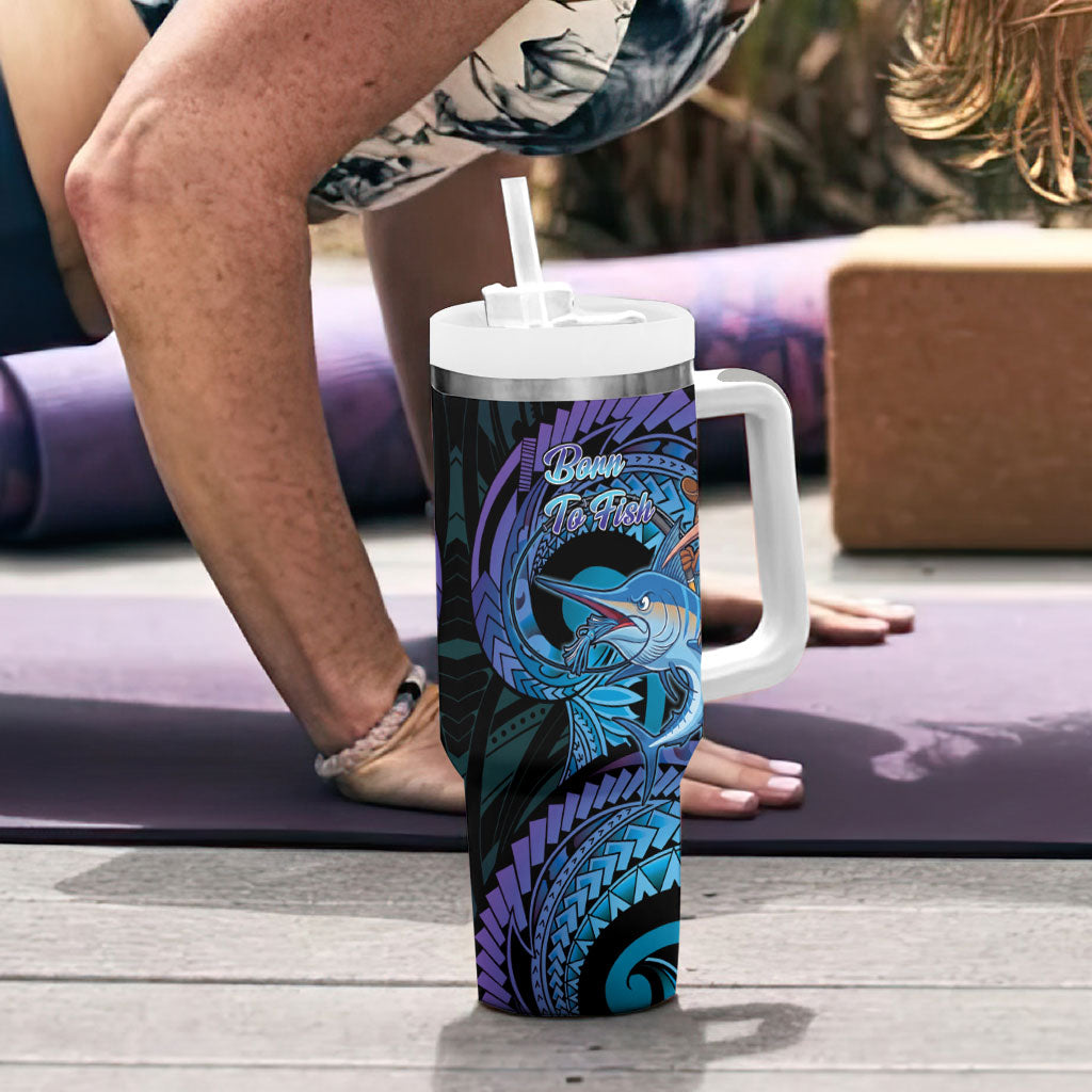Personalised Blue Marlin Fishing New Zealand Tumbler With Handle NZ Kiwi Cowboy Born To Fish LT14 - Polynesian Pride