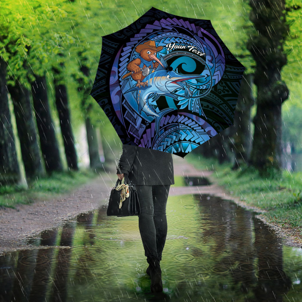 Personalised Blue Marlin Fishing New Zealand Umbrella NZ Kiwi Cowboy Born To Fish
