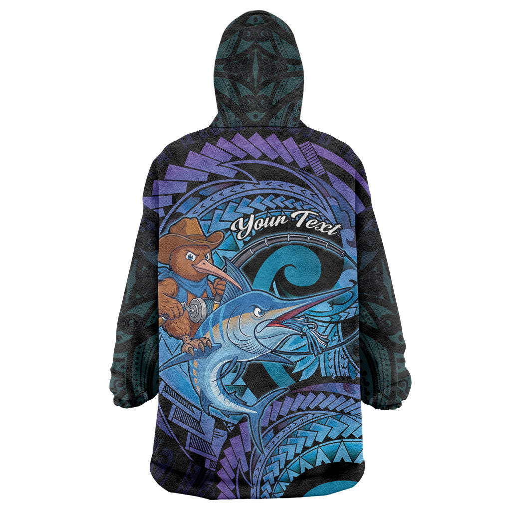 Personalised Blue Marlin Fishing New Zealand Wearable Blanket Hoodie NZ Kiwi Cowboy Born To Fish LT14 - Polynesian Pride