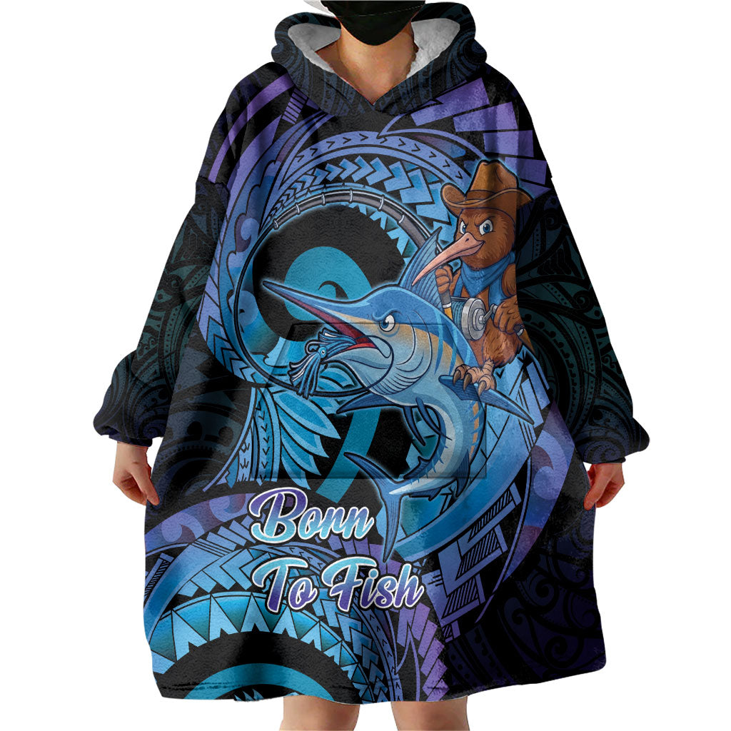 Personalised Blue Marlin Fishing New Zealand Wearable Blanket Hoodie NZ Kiwi Cowboy Born To Fish LT14 - Polynesian Pride