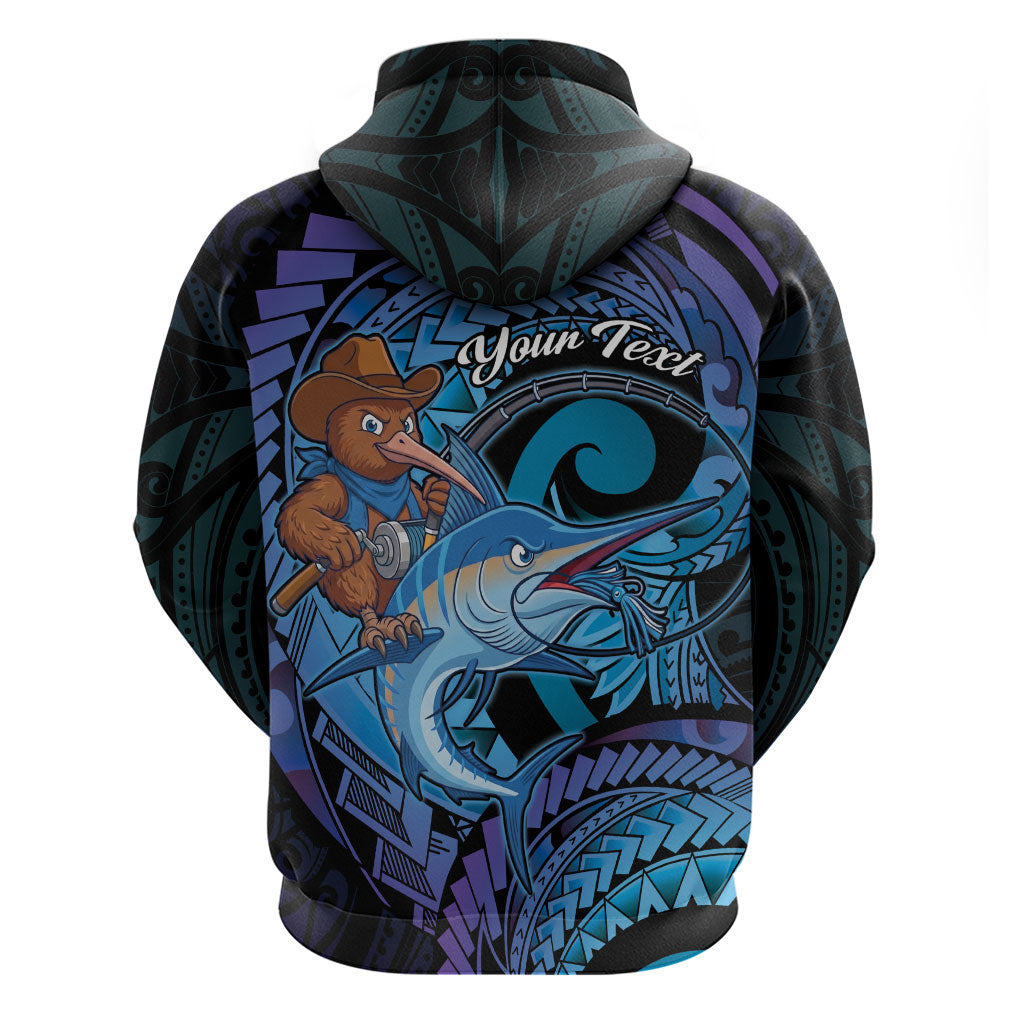 Personalised Blue Marlin Fishing New Zealand Zip Hoodie NZ Kiwi Cowboy Born To Fish LT14 - Polynesian Pride