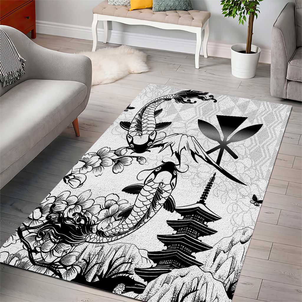 Japan And Hawaii Area Rug Sakura Koi Fish Hawaiian Lei Kanaka - Polynesian Pride