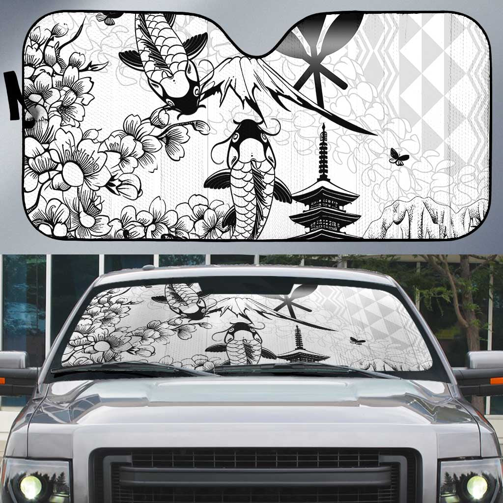 Japan And Hawaii Auto Sun Shade Sakura Koi Fish Hawaiian Lei Kanaka - Polynesian Pride
