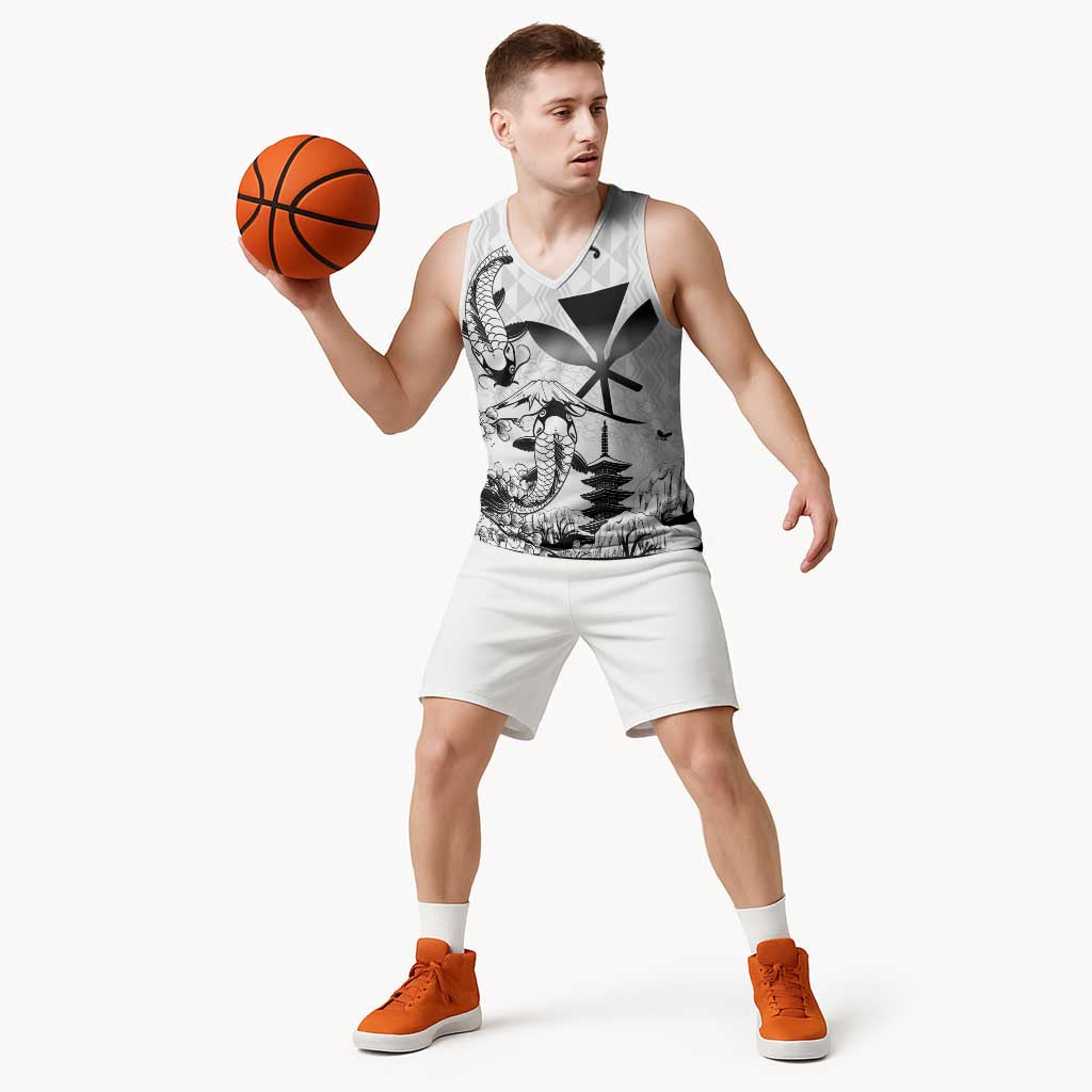 Japan And Hawaii Basketball Jersey Sakura Koi Fish Hawaiian Lei Kanaka - Polynesian Pride