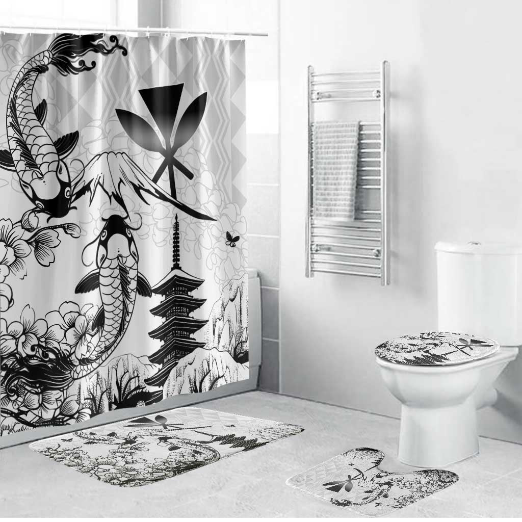 Japan And Hawaii Bathroom Set Sakura Koi Fish Hawaiian Lei Kanaka - Polynesian Pride