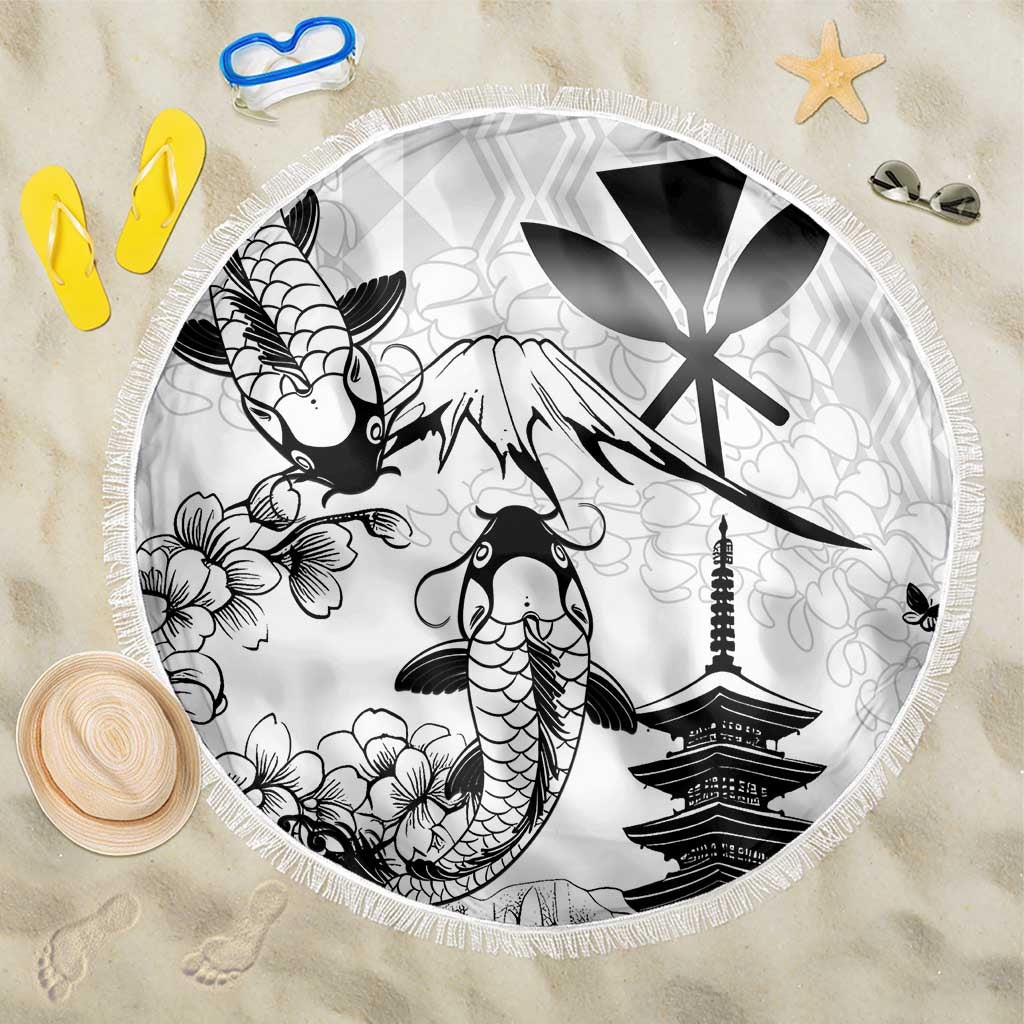 Japan And Hawaii Beach Blanket Sakura Koi Fish Hawaiian Lei Kanaka - Polynesian Pride