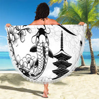 Japan And Hawaii Beach Blanket Sakura Koi Fish Hawaiian Lei Kanaka - Polynesian Pride