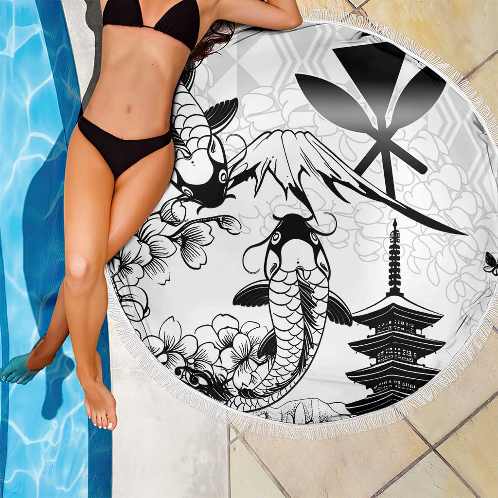 Japan And Hawaii Beach Blanket Sakura Koi Fish Hawaiian Lei Kanaka - Polynesian Pride