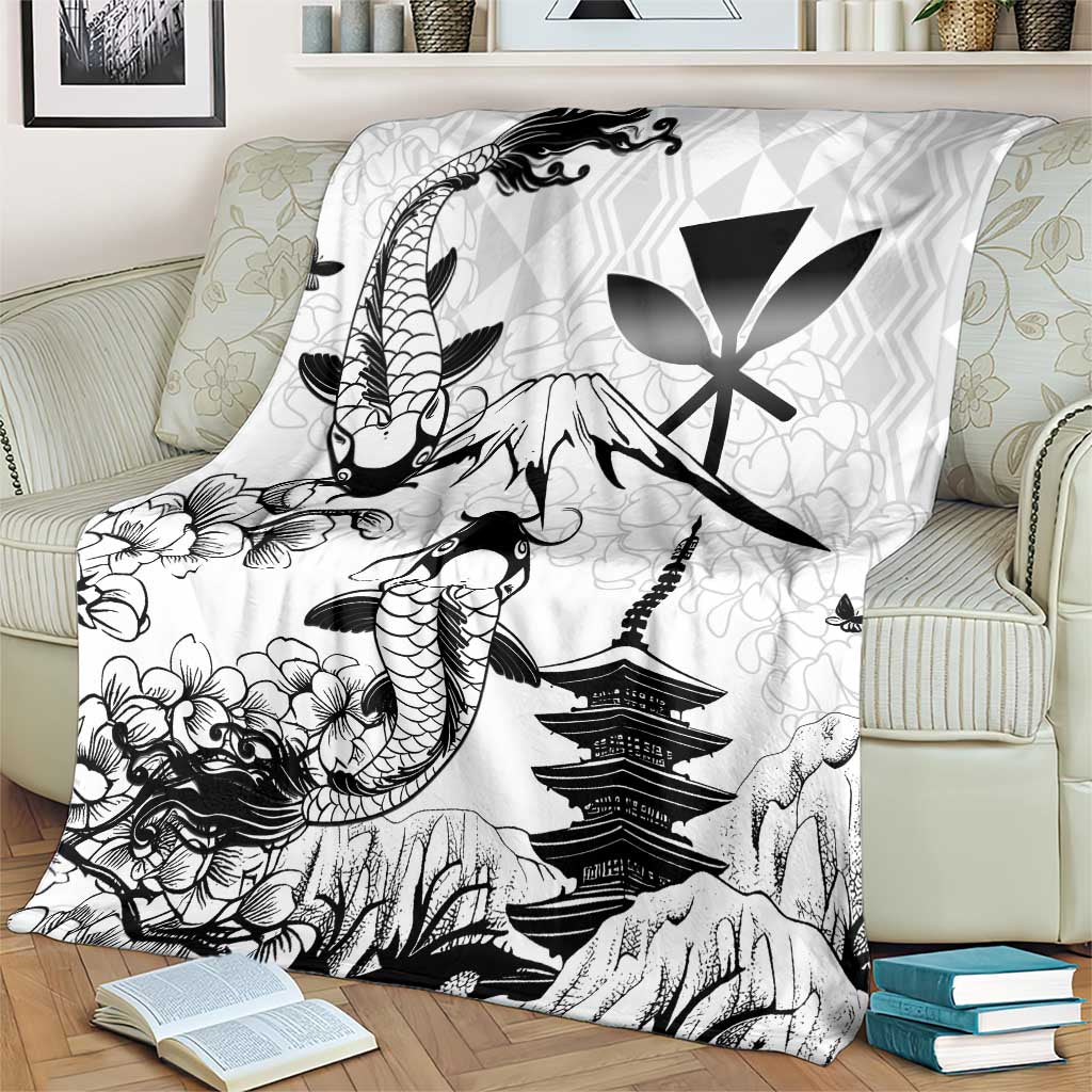 Japan And Hawaii Blanket Sakura Koi Fish Hawaiian Lei Kanaka - Polynesian Pride