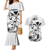 Japan And Hawaii Couples Matching Mermaid Dress and Hawaiian Shirt Sakura Koi Fish Hawaiian Lei Kanaka LT14 White - Polynesian Pride