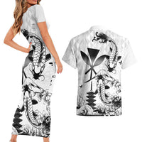 Japan And Hawaii Couples Matching Short Sleeve Bodycon Dress and Hawaiian Shirt Sakura Koi Fish Hawaiian Lei Kanaka LT14 - Polynesian Pride