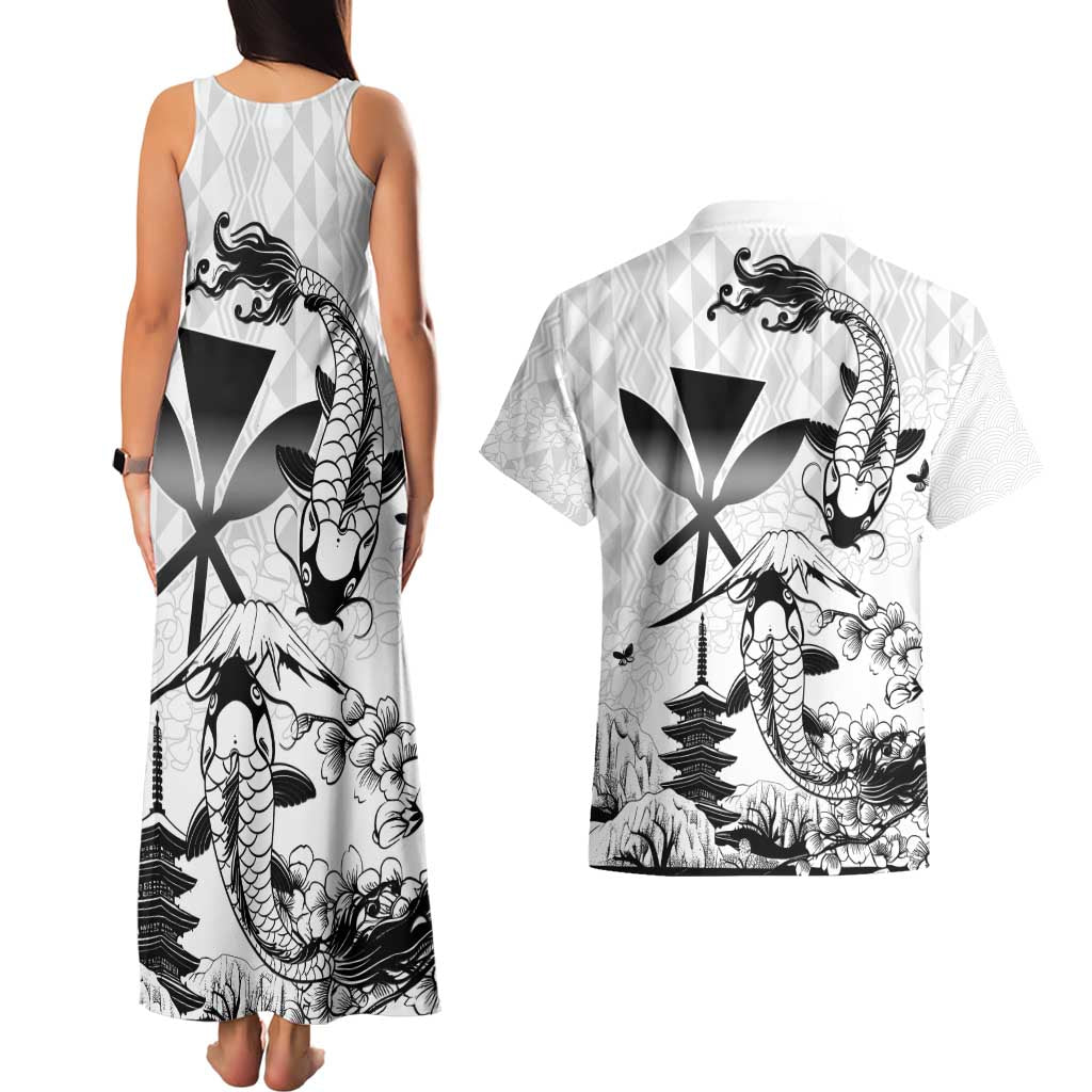 Japan And Hawaii Couples Matching Tank Maxi Dress and Hawaiian Shirt Sakura Koi Fish Hawaiian Lei Kanaka LT14 - Polynesian Pride